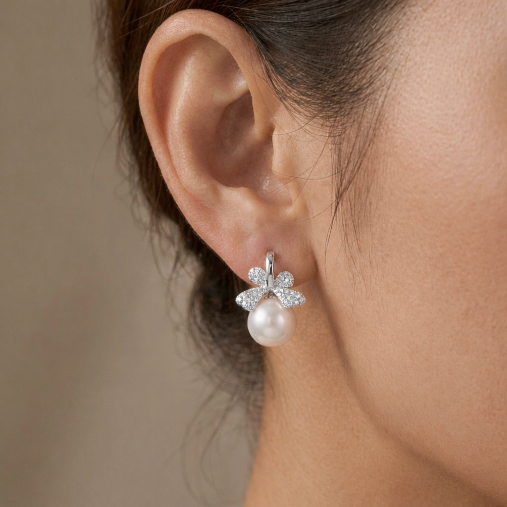 Freshwater Pearl Bow Hoop Earrings