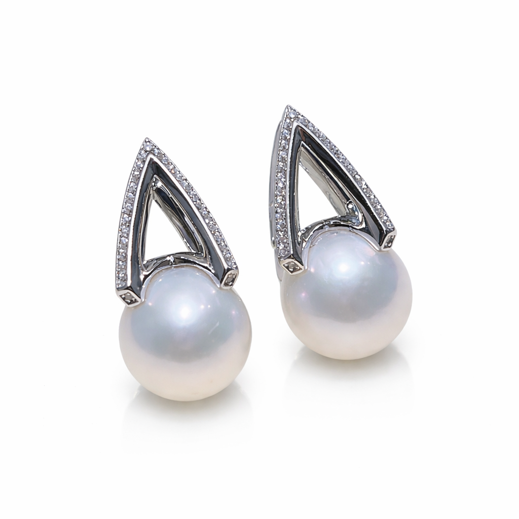 Geometric Freshwater Pearl Stud Earrings
