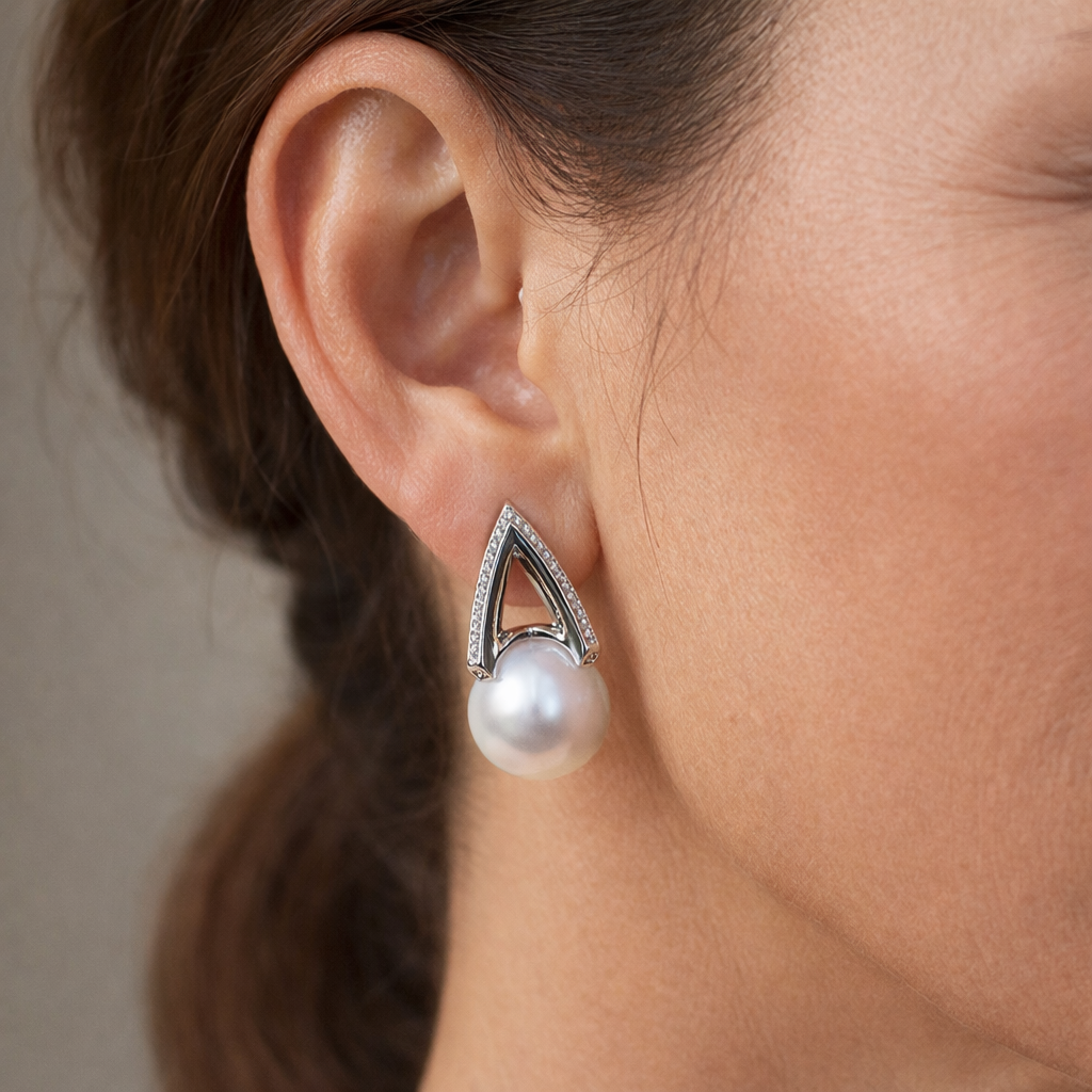 Geometric Freshwater Pearl Stud Earrings