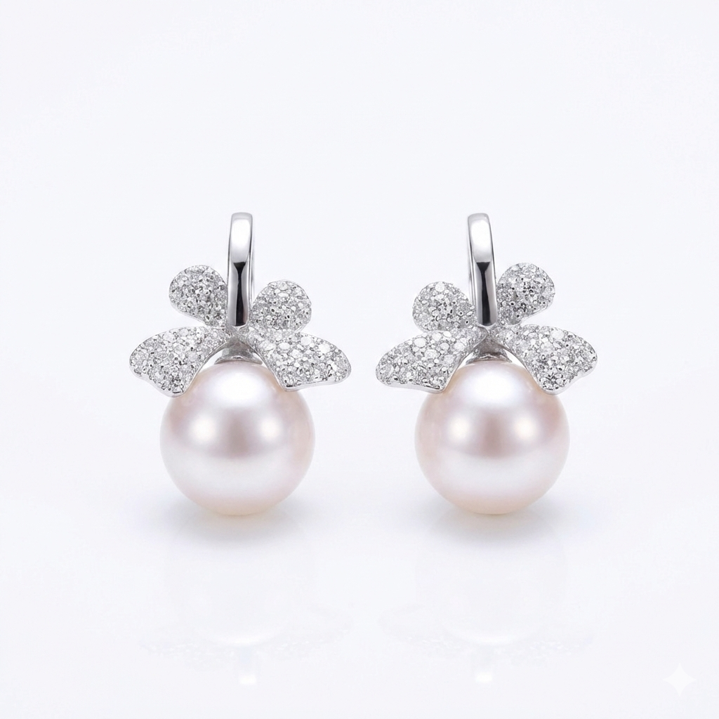 Freshwater Pearl Bow Hoop Earrings