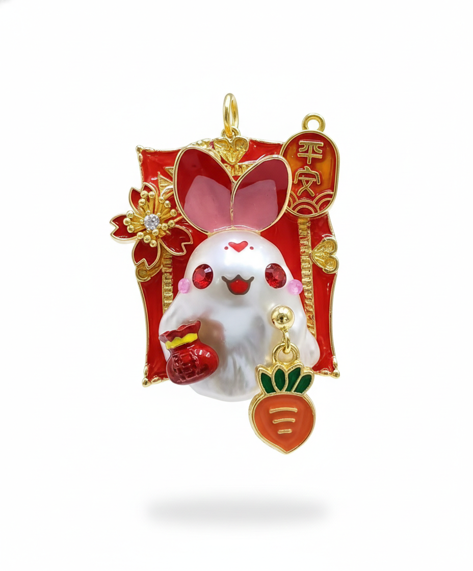 Fortune Bunny Baroque Pearl Pendant