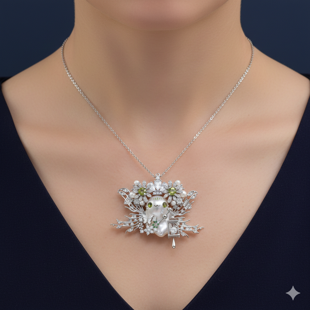 Model wearing creative baroque pearl fairy necklace