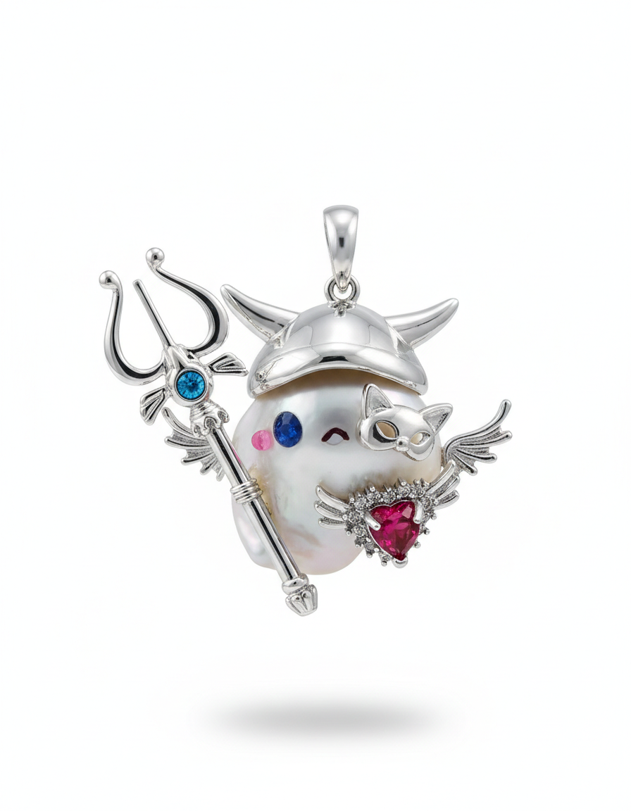 Handmade baroque pearl knight pendant on white background