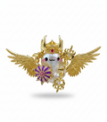 Handmade winged pearl knight pendant on white background