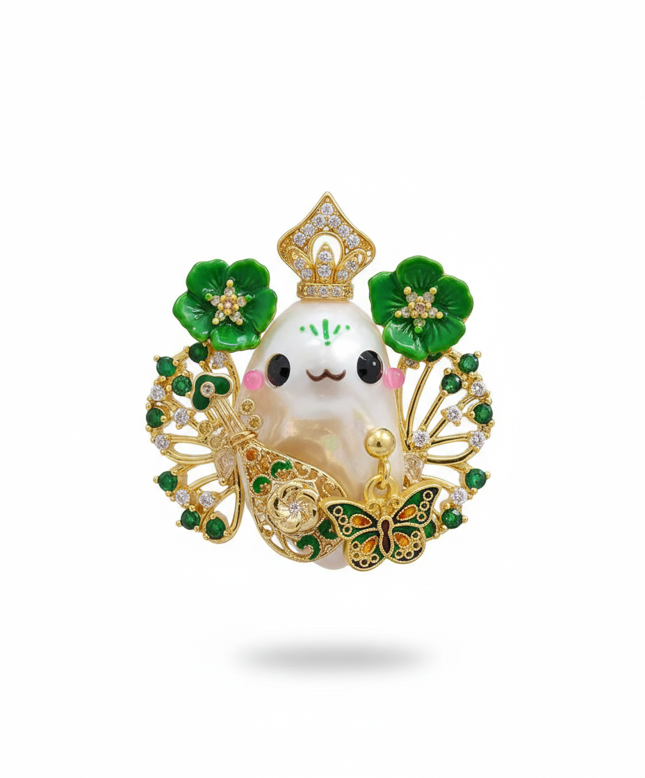 Handmade baroque pearl fairy pendant on white background
