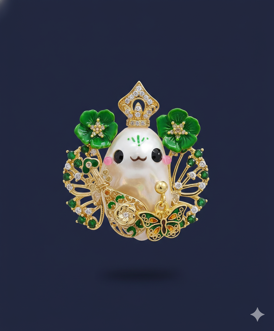 Creative emerald pearl fairy statement pendant render background