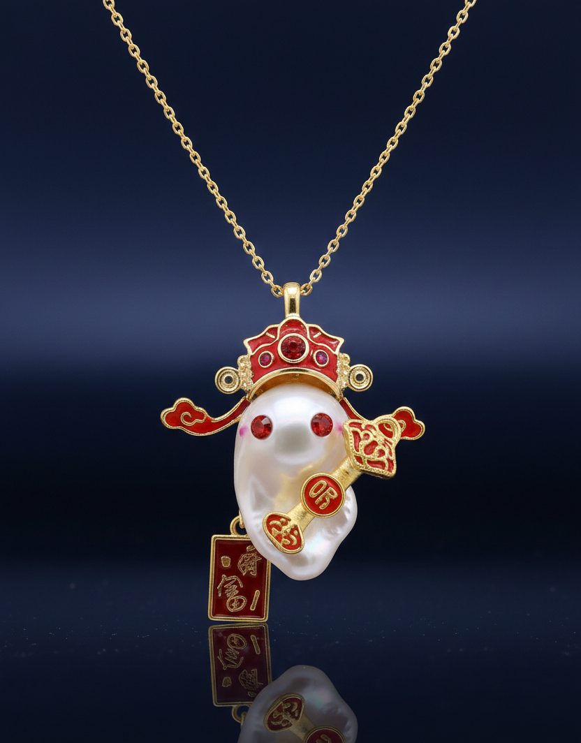 Handmade baroque pearl wealth gold pendant symbolic design