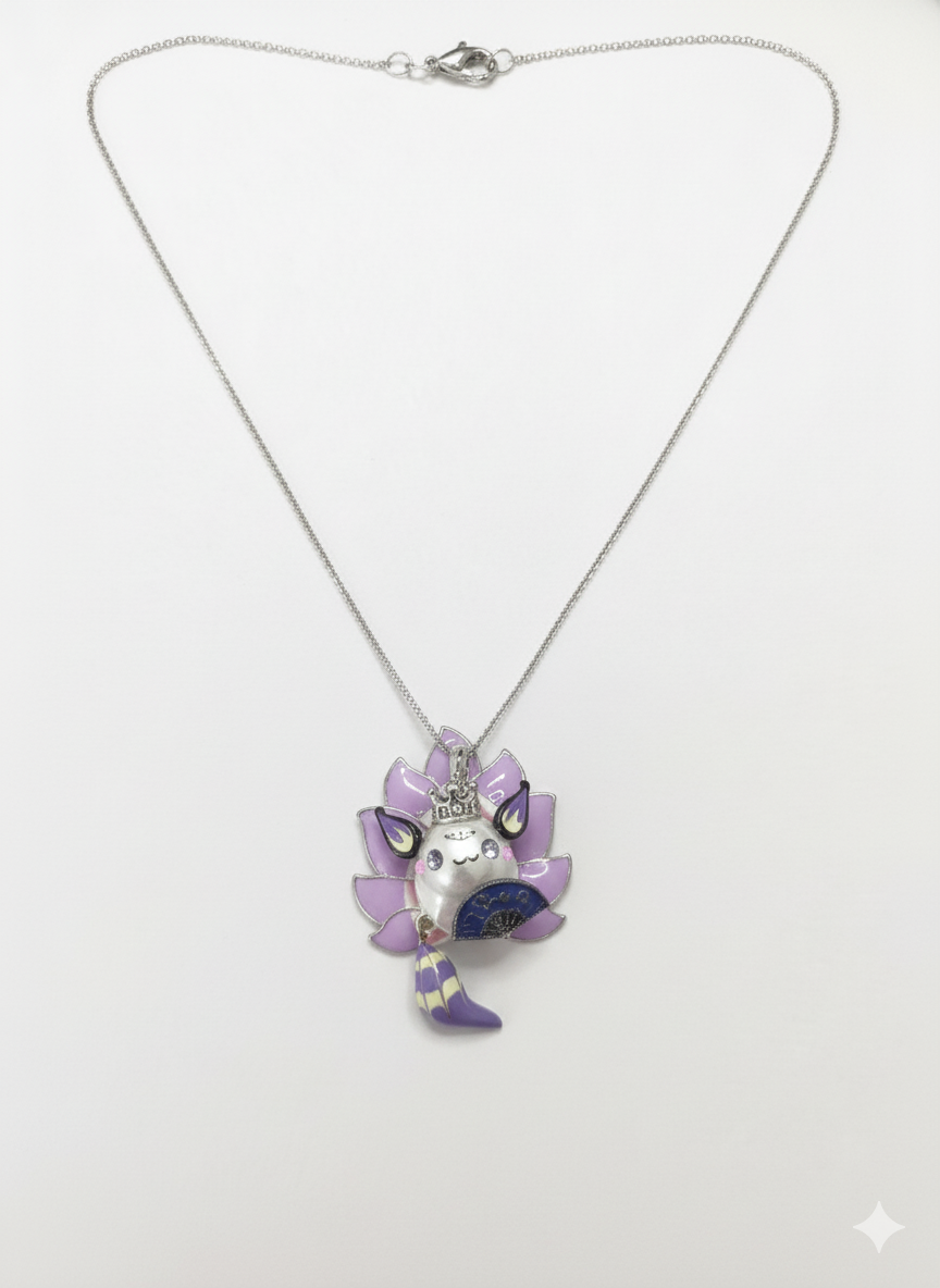 Unique handmade baroque pearl fox pendant white gold plated brass