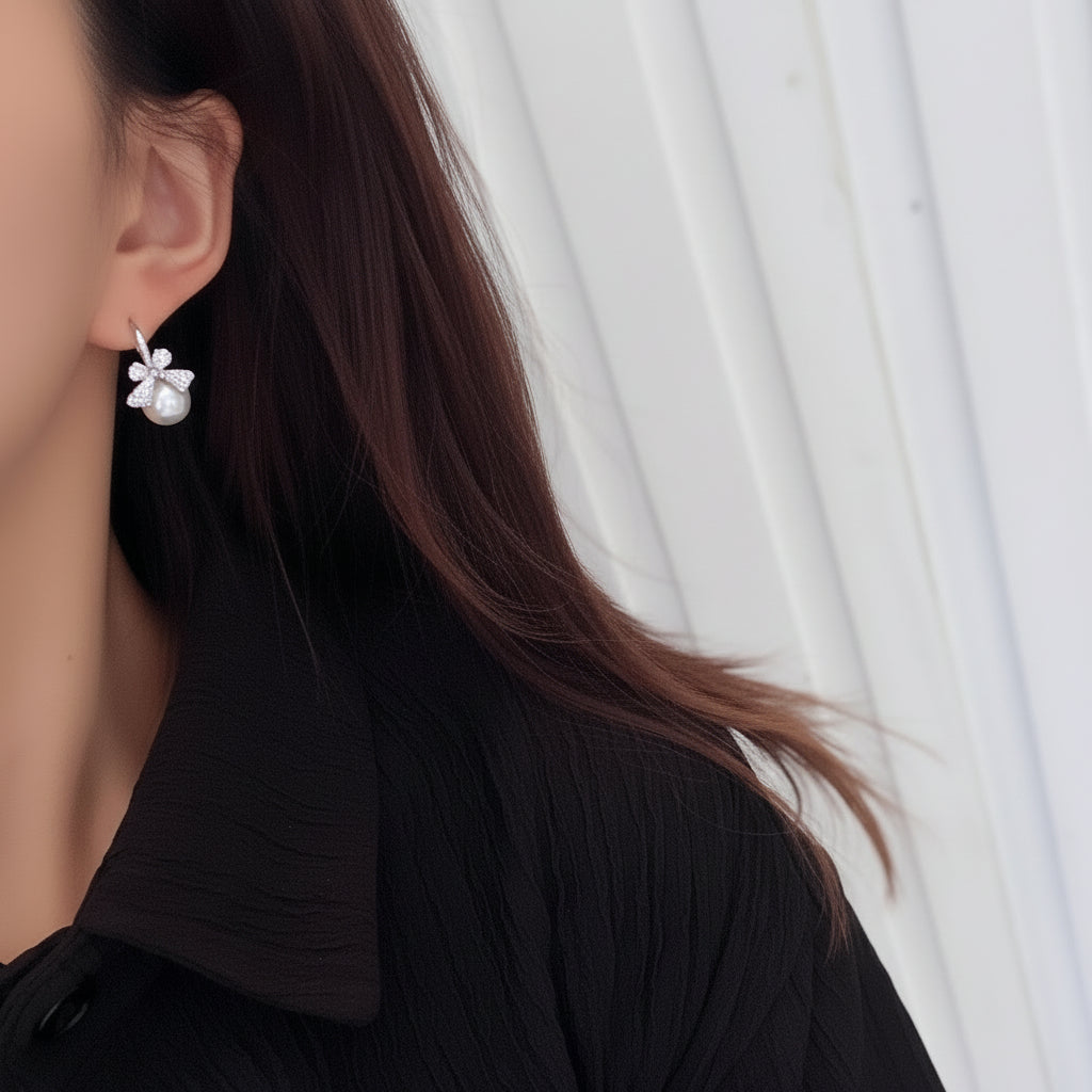 Freshwater Pearl Bow Hoop Earrings