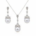 Freshwater pearl jewelry set on white background sterling silver