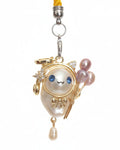 Statement baroque pearl pendant with character face and pink pearl balloon in white background