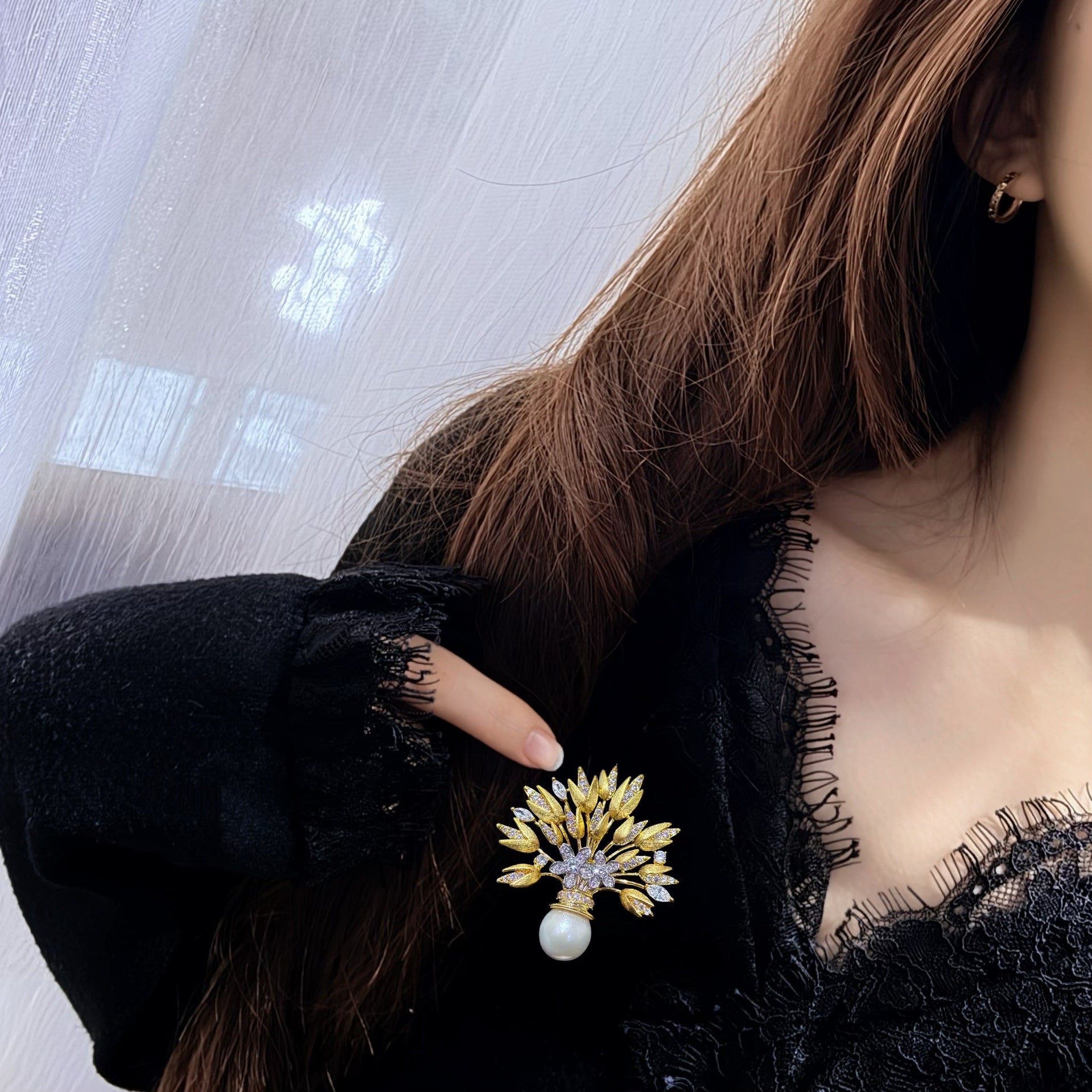 Golden Wheat Pearl Brooch