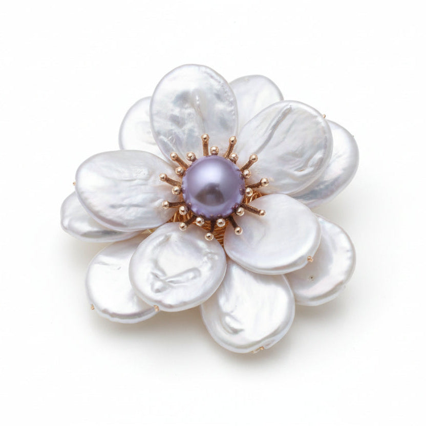 Baroque Pearl Petal Flower Brooch