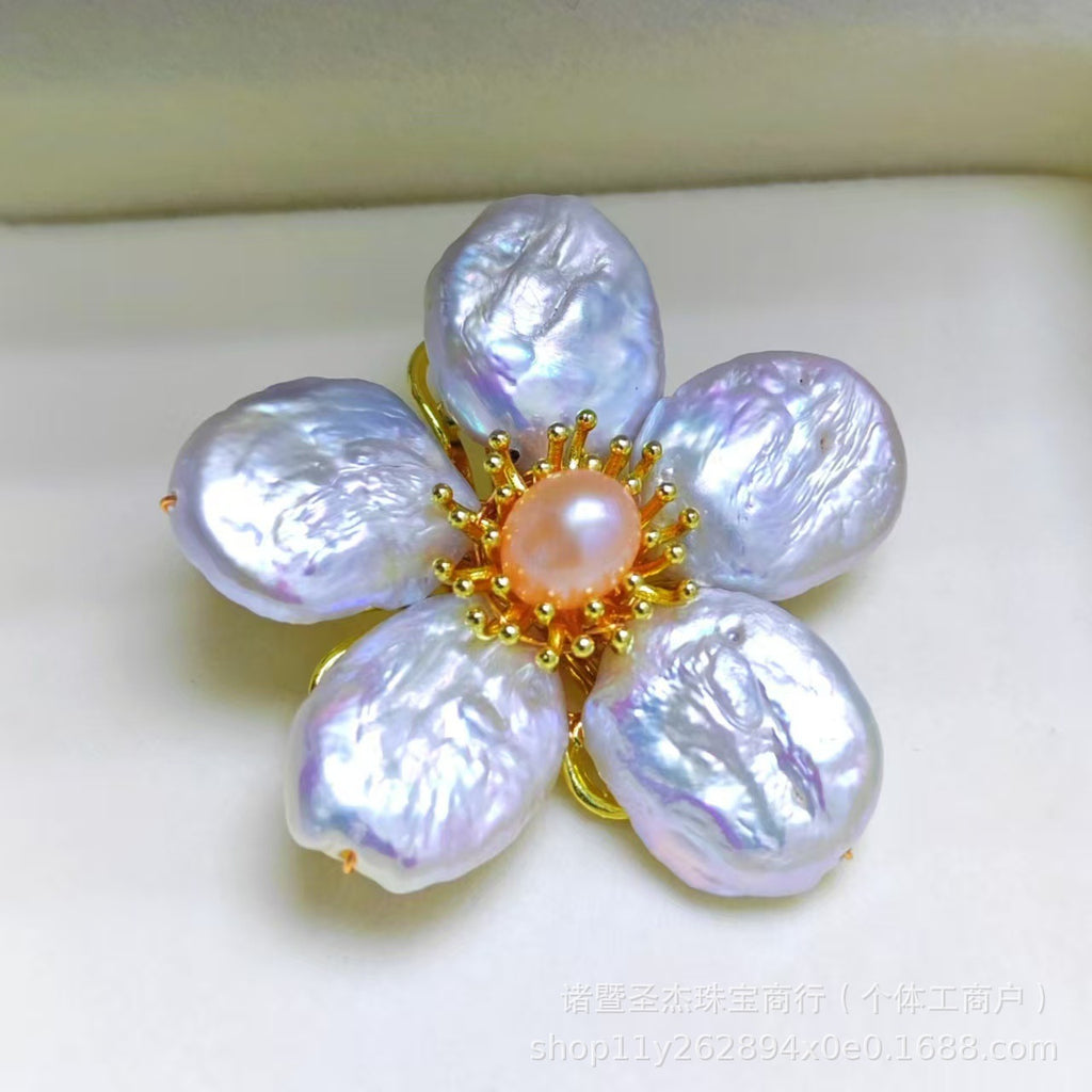 Baroque Pearl Petal Flower Brooch