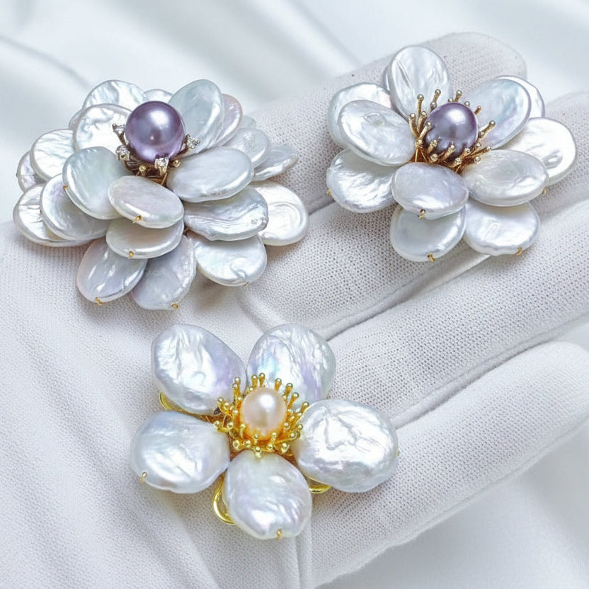 Baroque Pearl Petal Flower Brooch