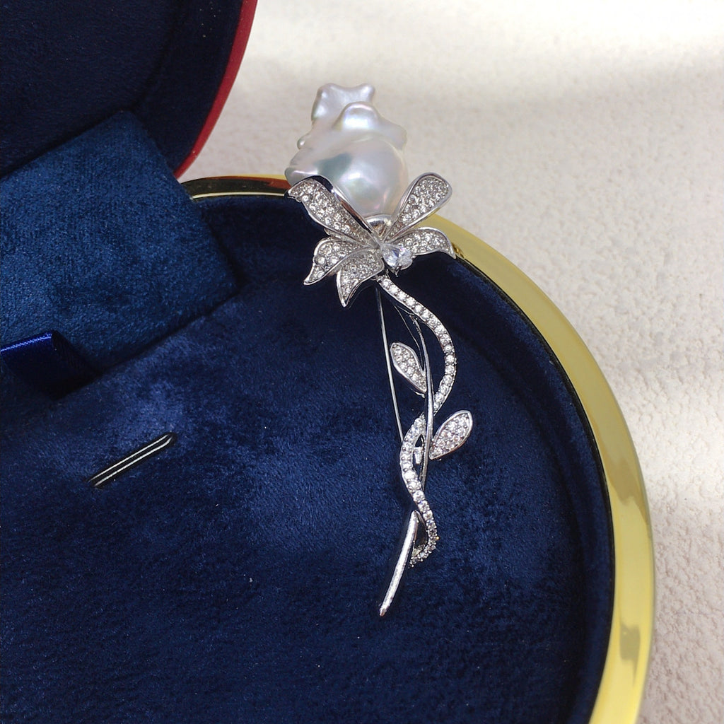 Rose Baroque Pearl Brooch
