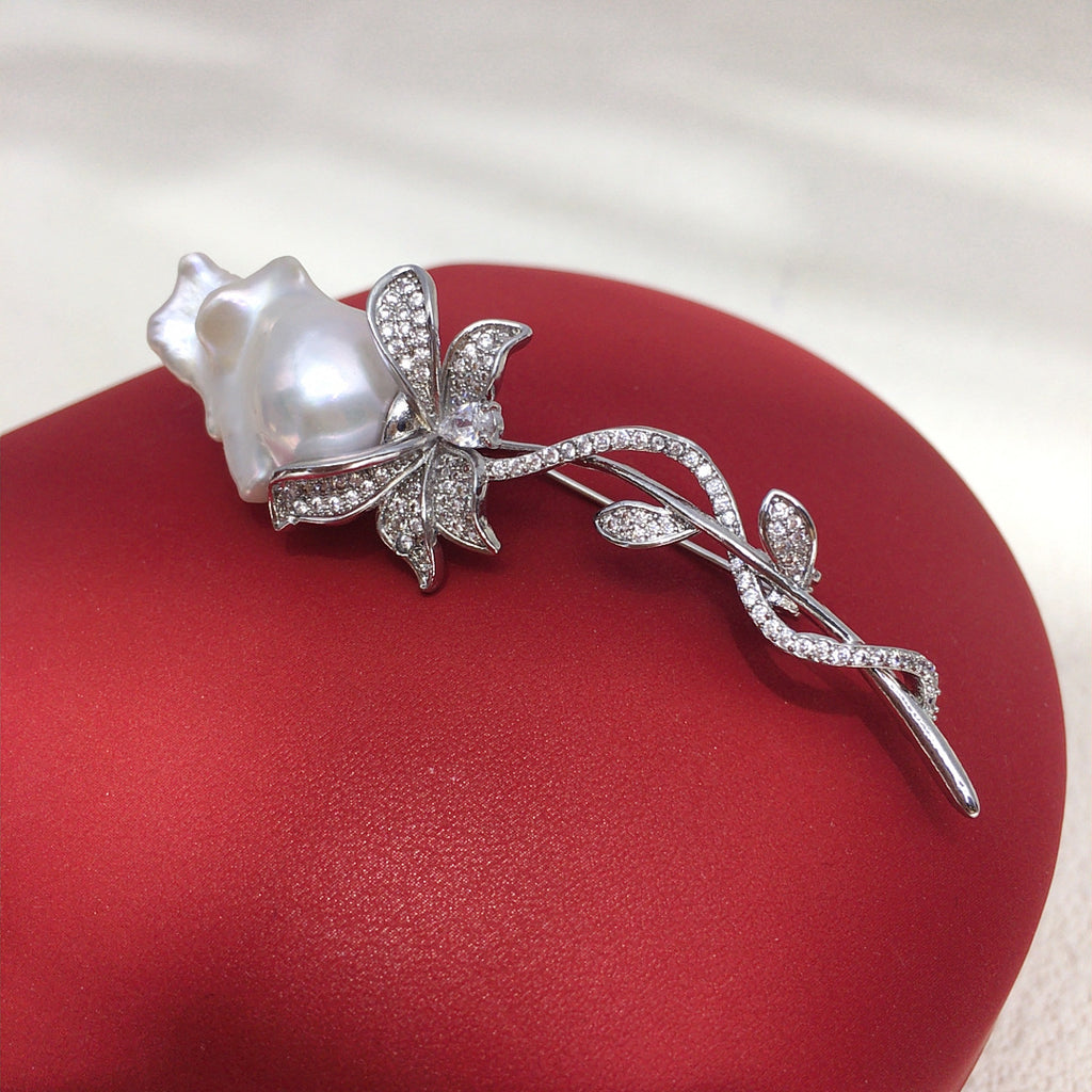 Rose Baroque Pearl Brooch