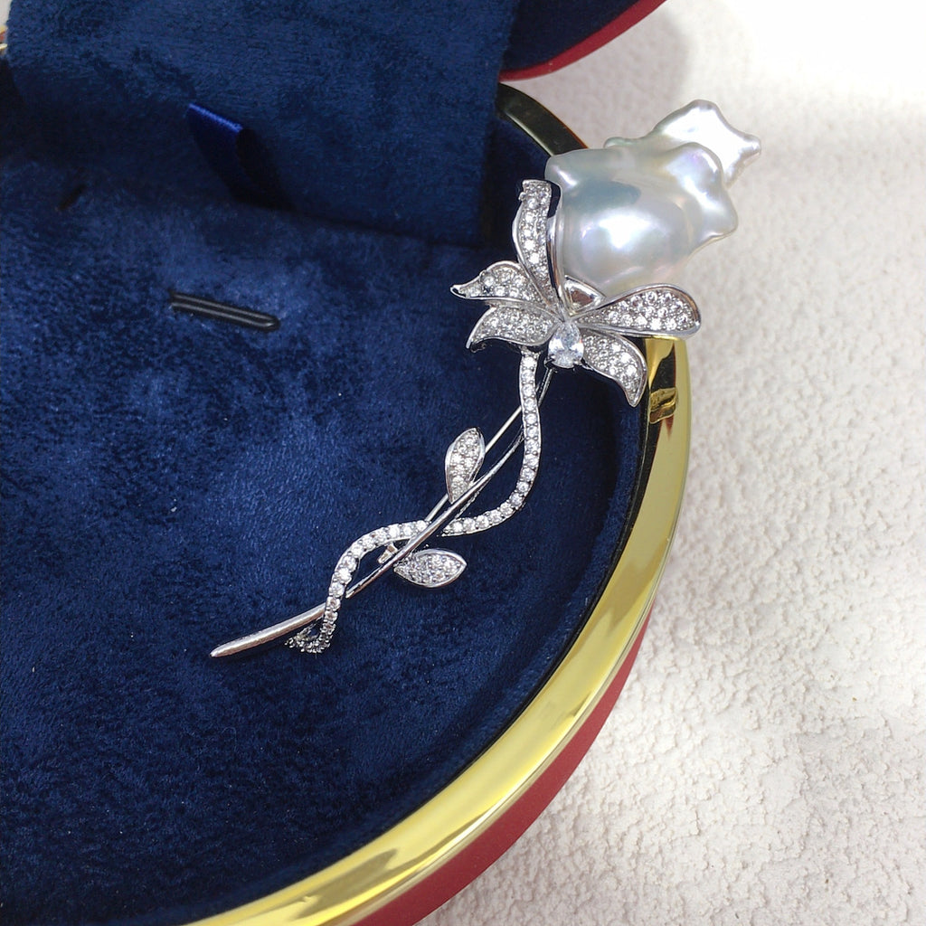 Rose Baroque Pearl Brooch
