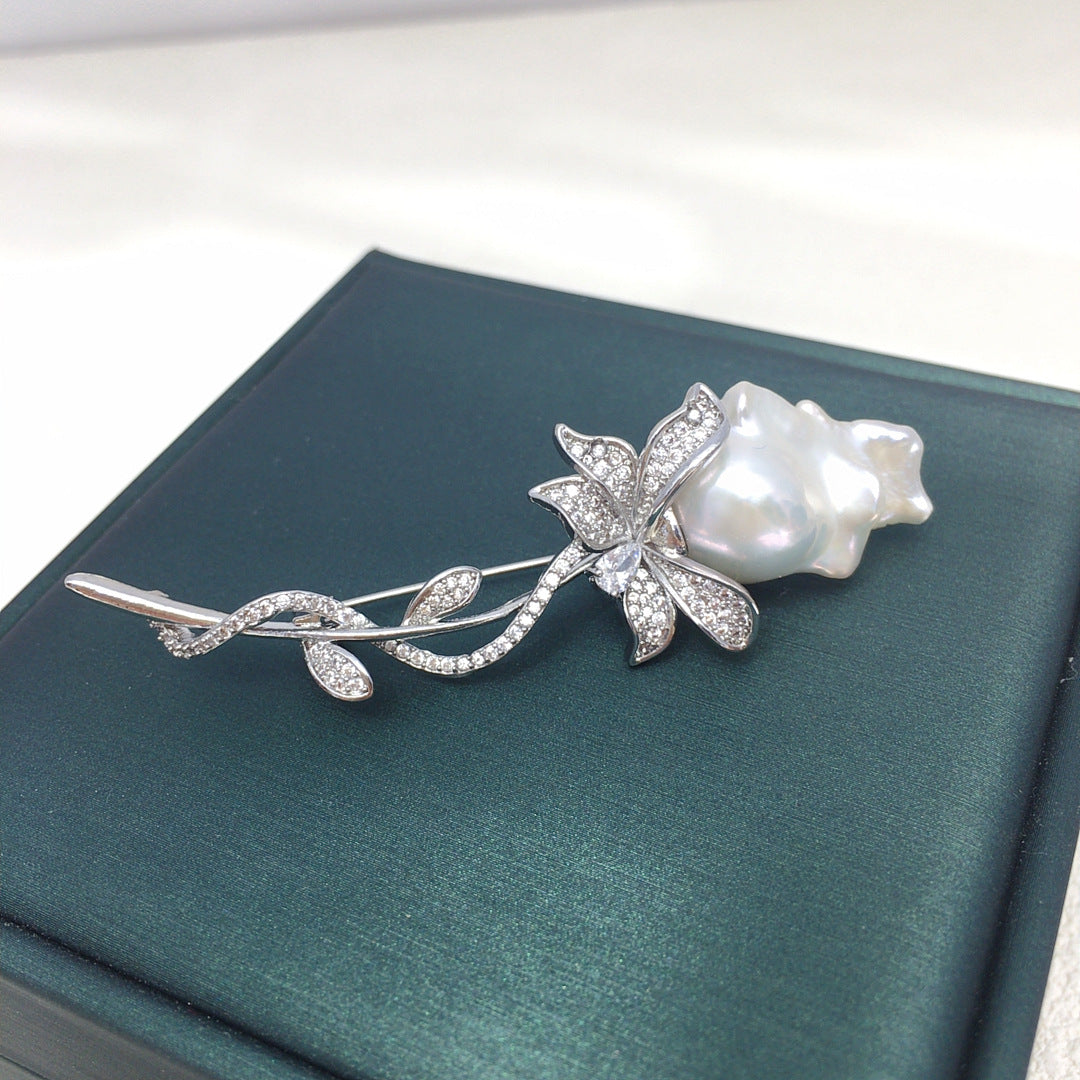 Rose Baroque Pearl Brooch
