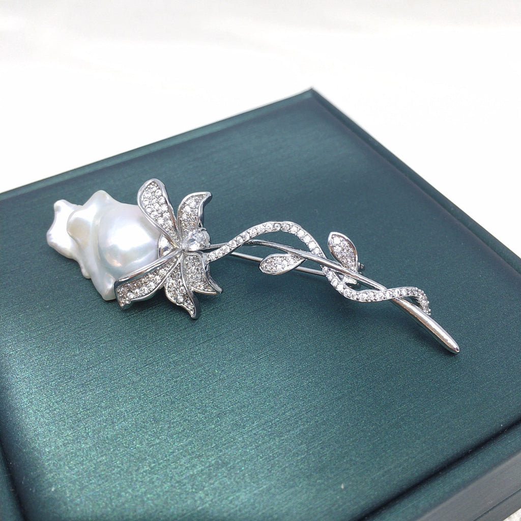 Rose Baroque Pearl Brooch