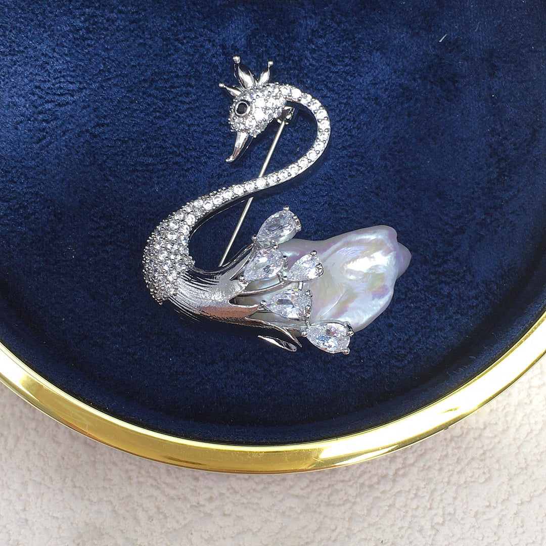 Baroque Pearl Swan Brooch