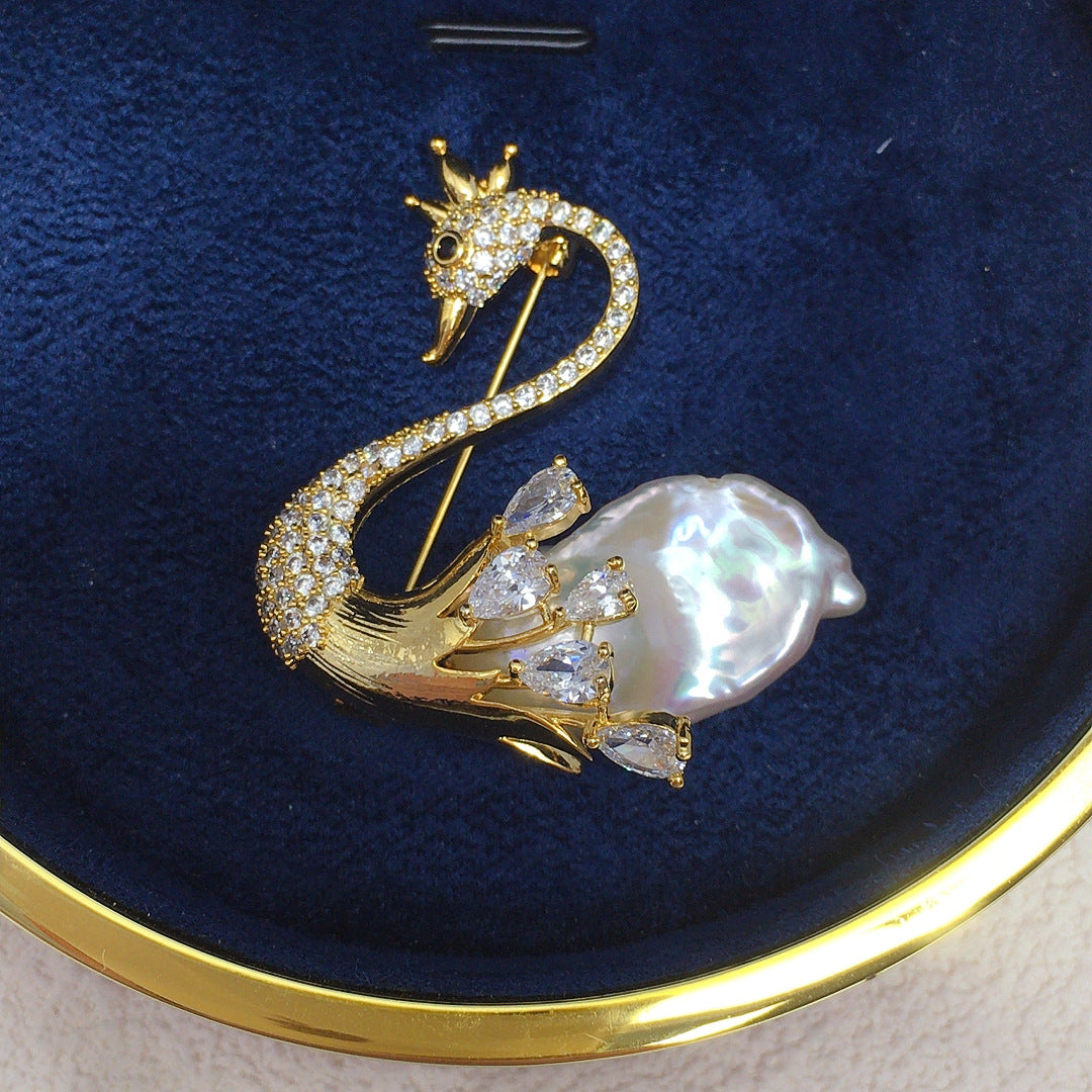 Baroque Pearl Swan Brooch
