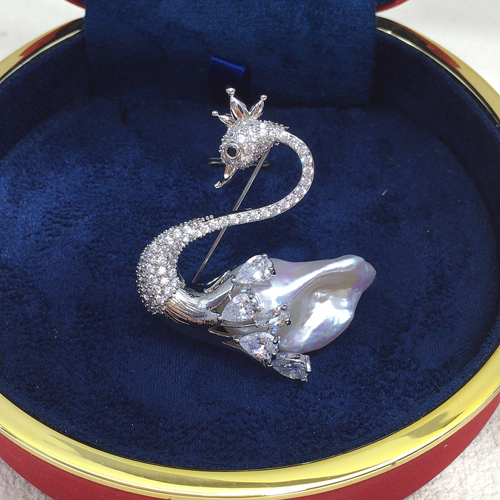 Baroque Pearl Swan Brooch