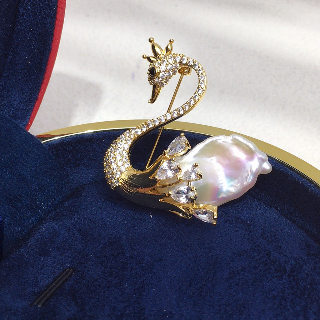 Baroque Pearl Swan Brooch
