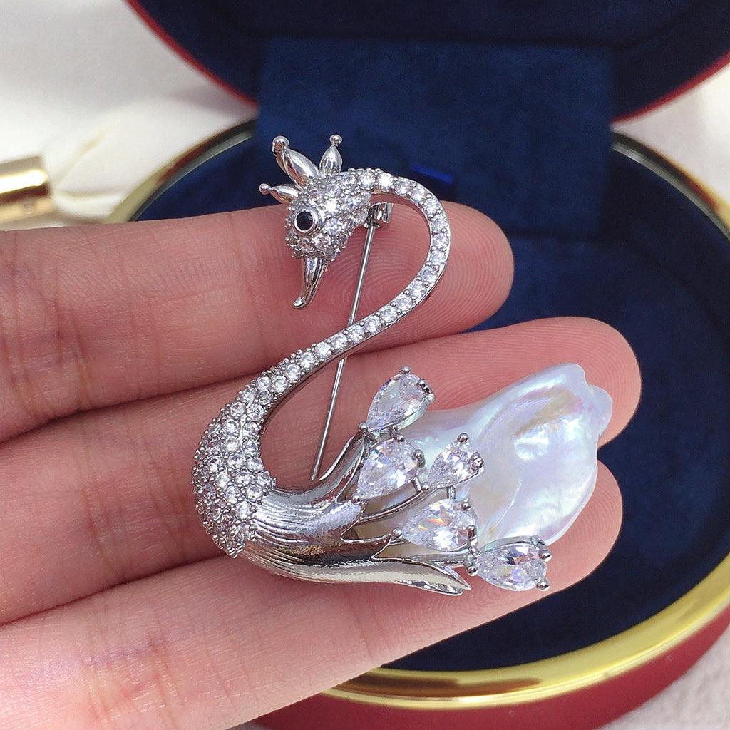 Baroque Pearl Swan Brooch