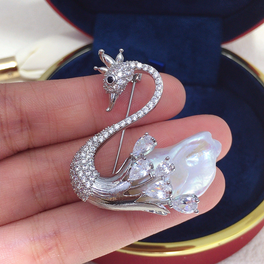 Baroque Pearl Swan Brooch