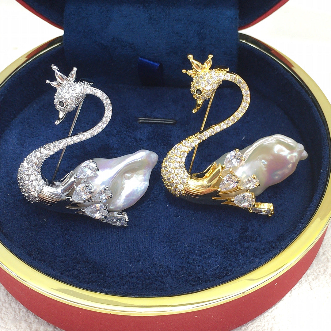Baroque Pearl Swan Brooch