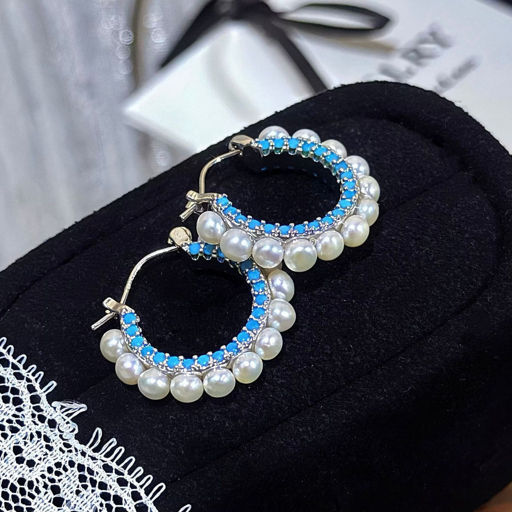 Turquoise Pearl Hoop Earrings