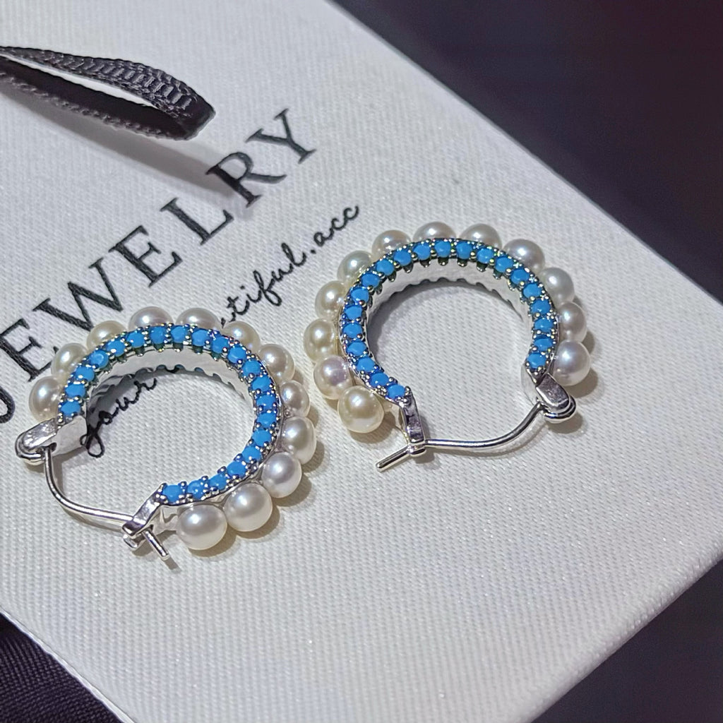 Turquoise Pearl Hoop Earrings