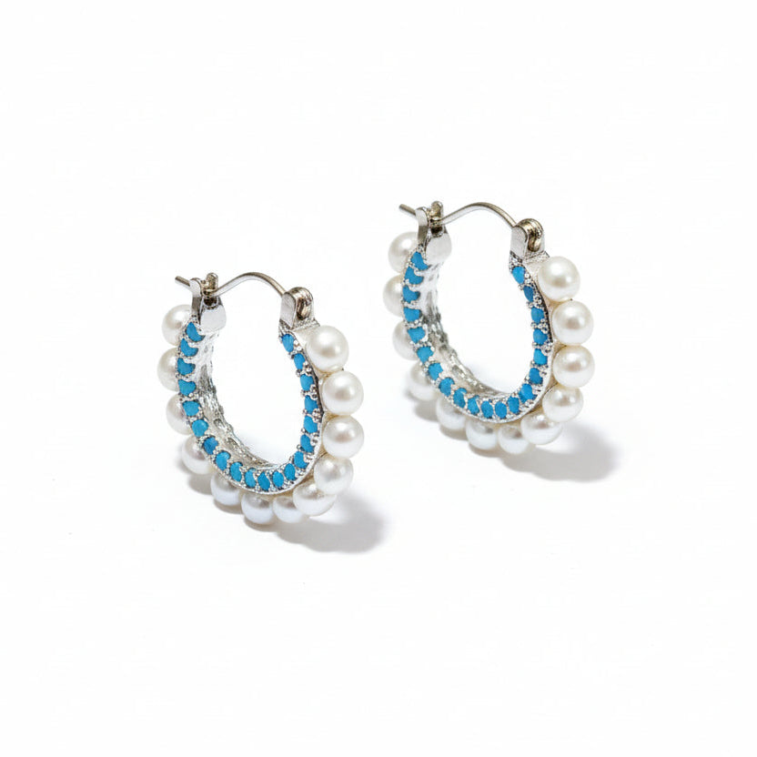 Turquoise Pearl Hoop Earrings