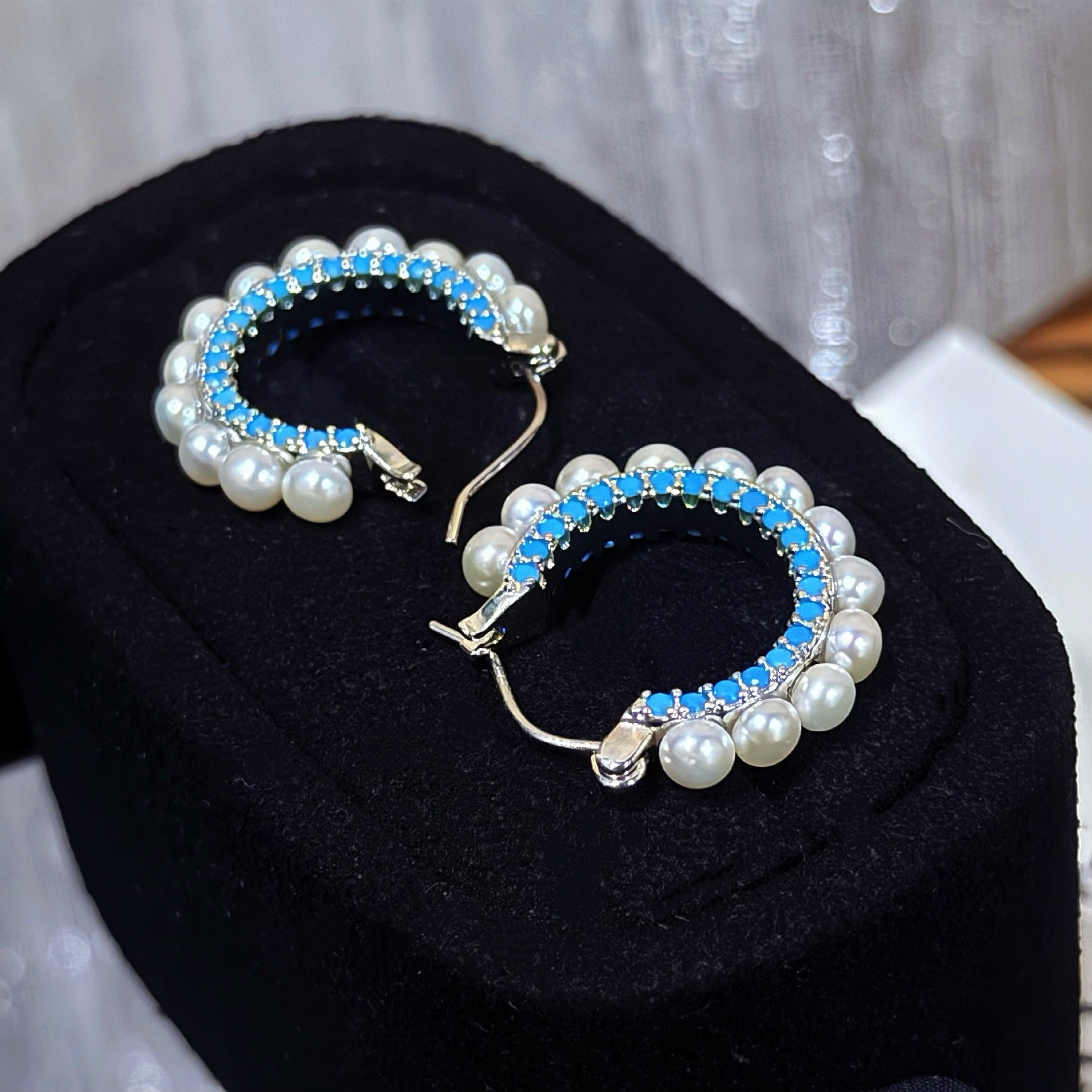 Turquoise Pearl Hoop Earrings