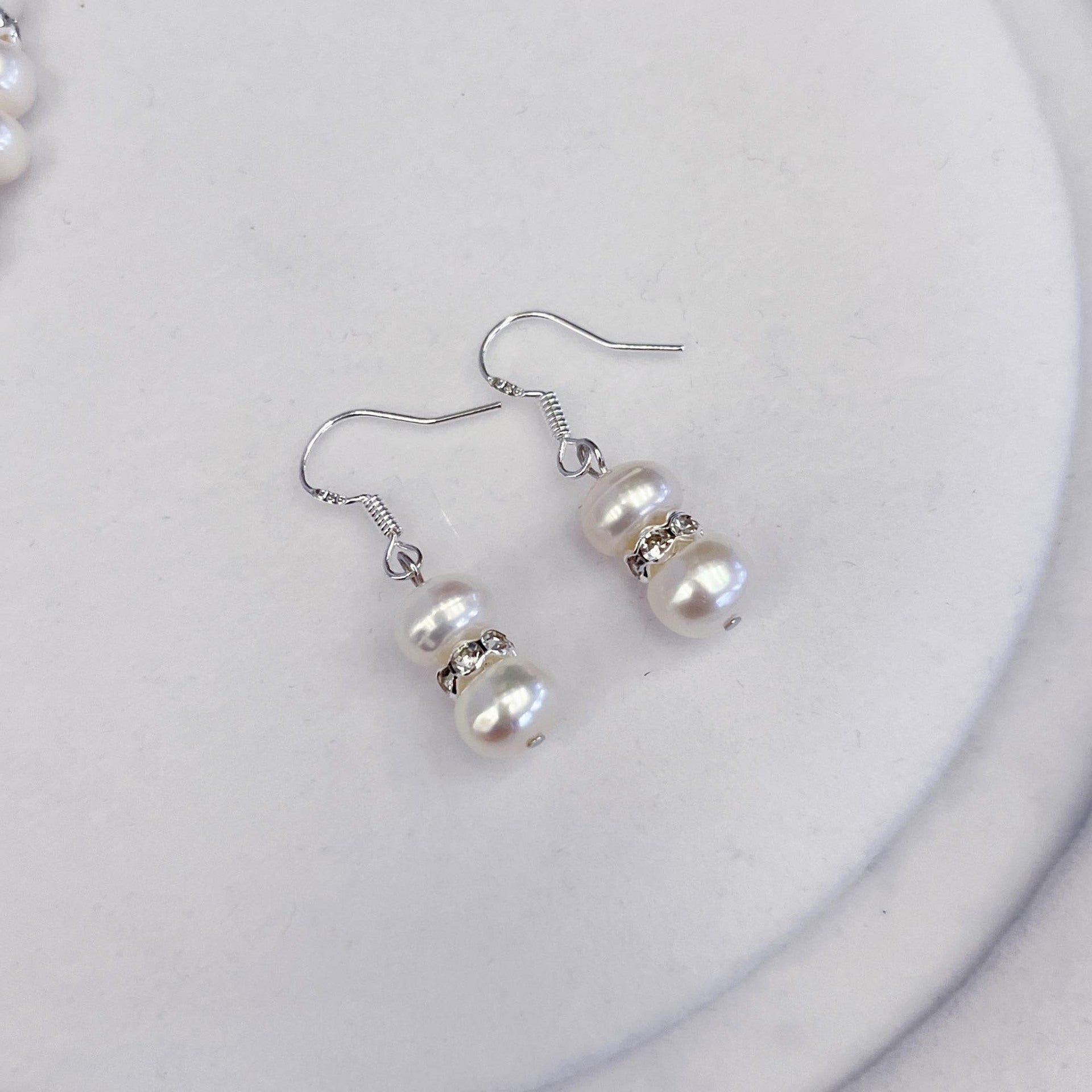 Freshwater pearl drop earrings from jewelry set in natural light