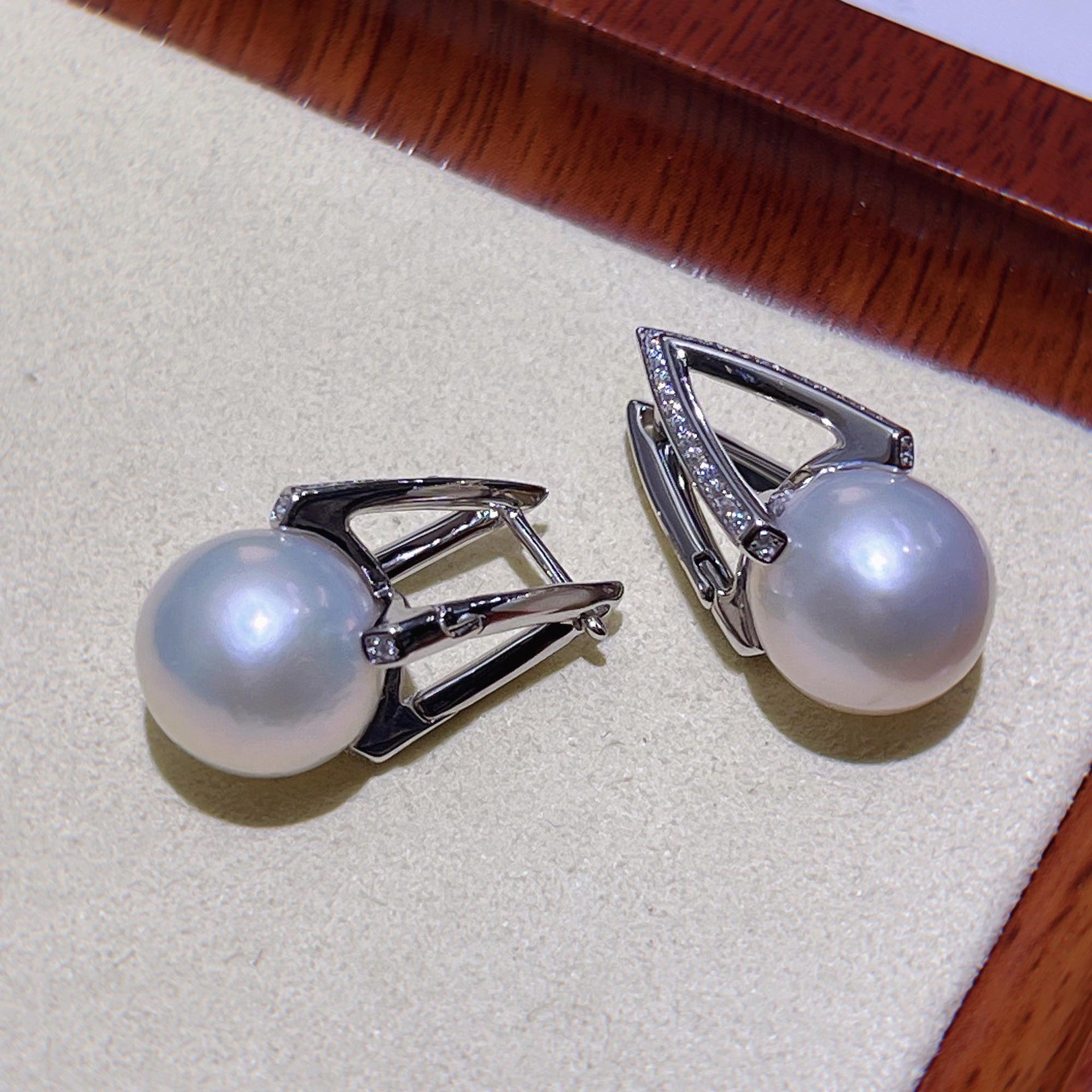 Geometric Freshwater Pearl Stud Earrings