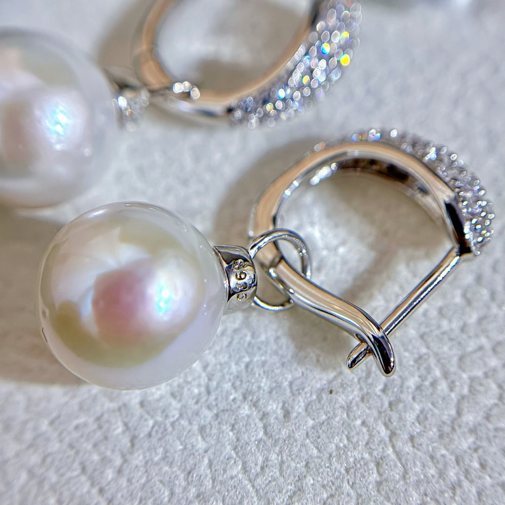Freshwater Pearl Pavé Hoop Earrings