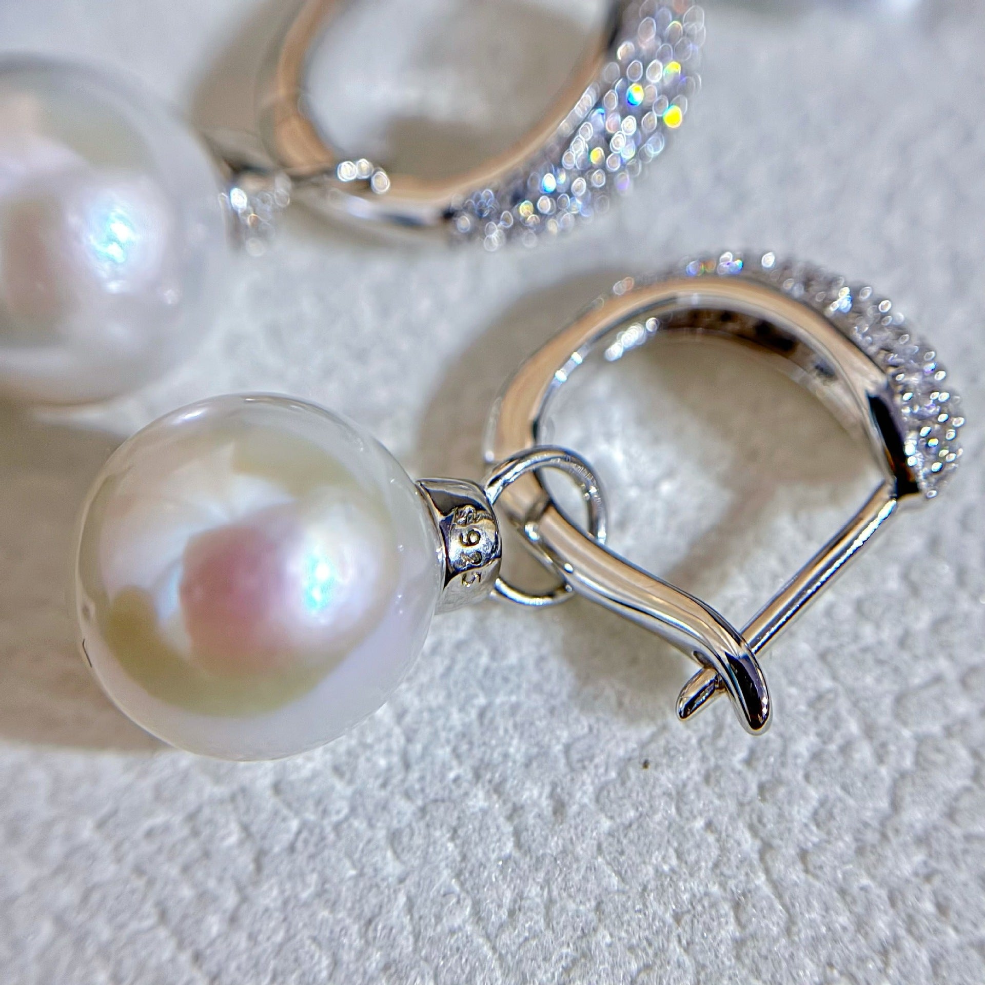 Freshwater Pearl Pavé Hoop Earrings