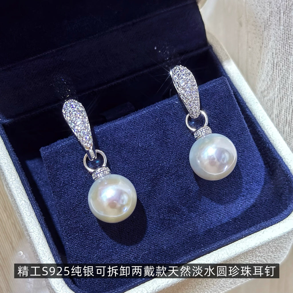 Freshwater Pearl Pavé Hoop Earrings