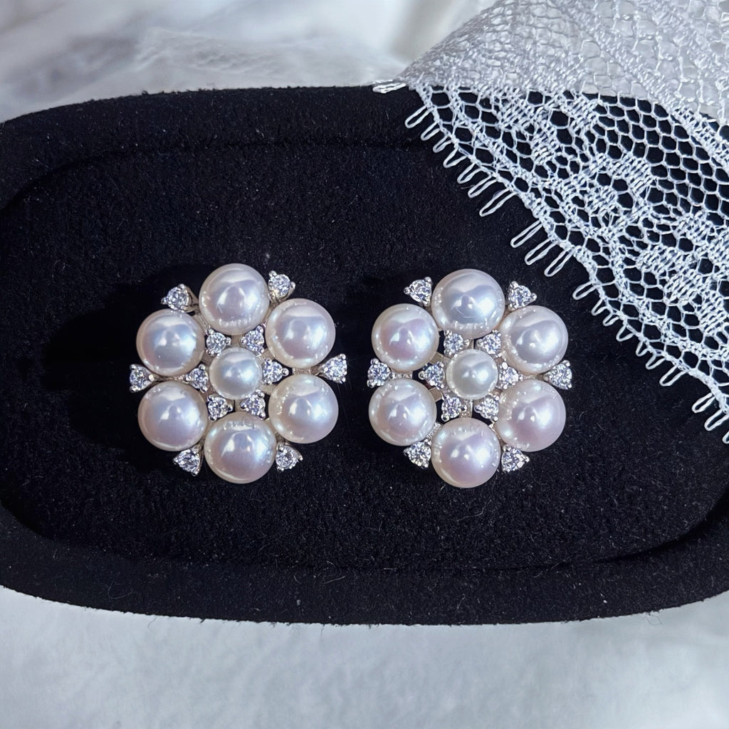3–5mm Freshwater Button Pearl Cluster Stud Earrings