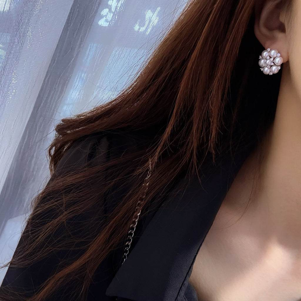 3–5mm Freshwater Button Pearl Cluster Stud Earrings