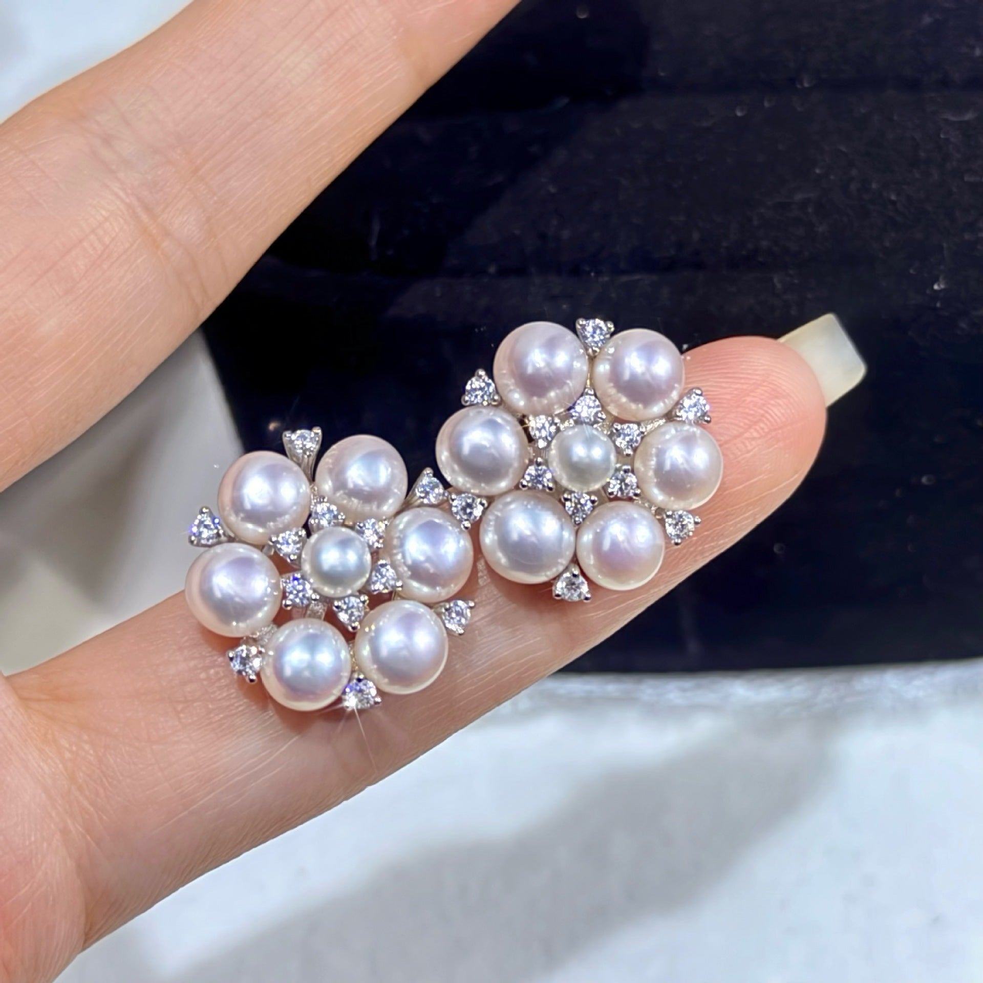 3–5mm Freshwater Button Pearl Cluster Stud Earrings