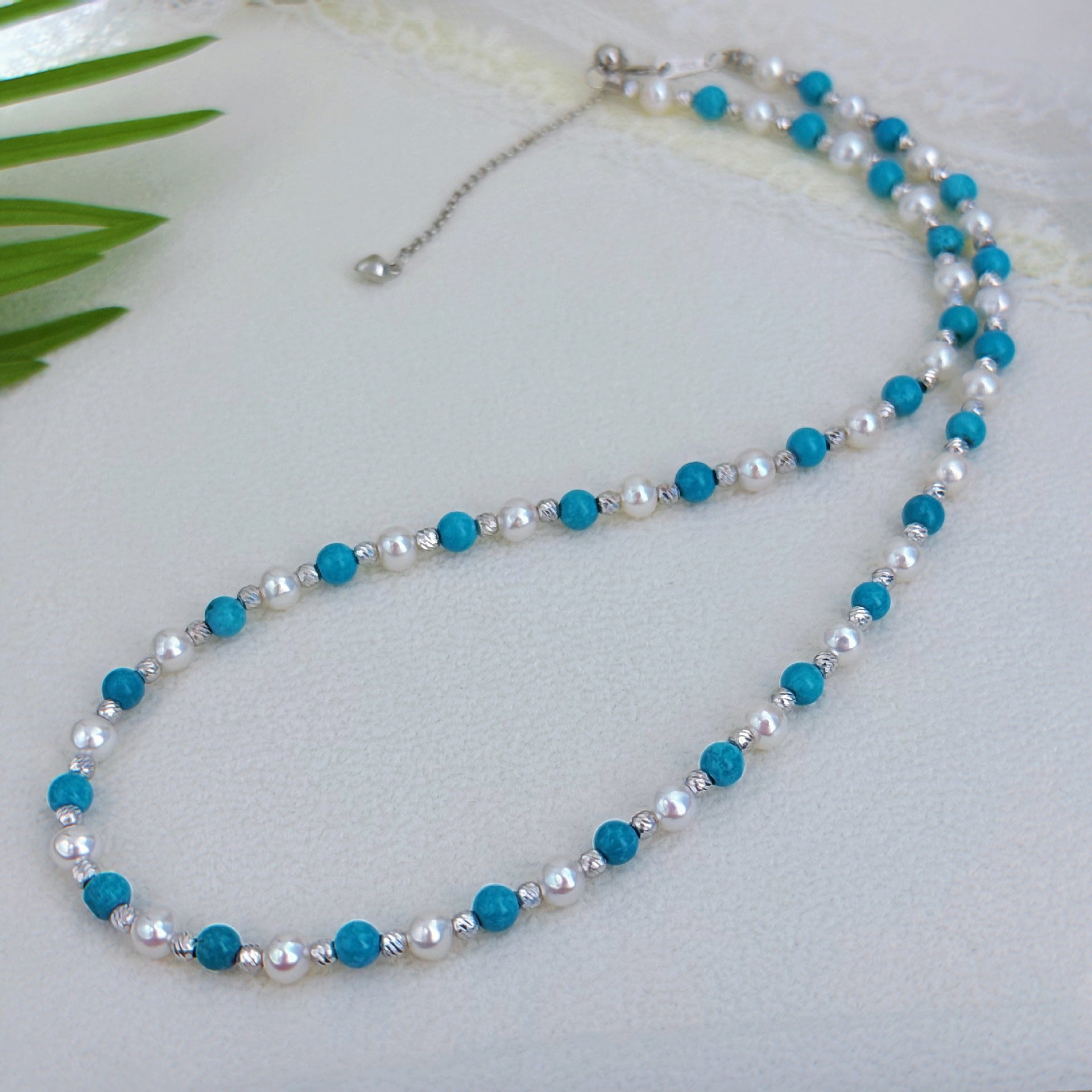Close-up of sterling silver clasp and extension chain