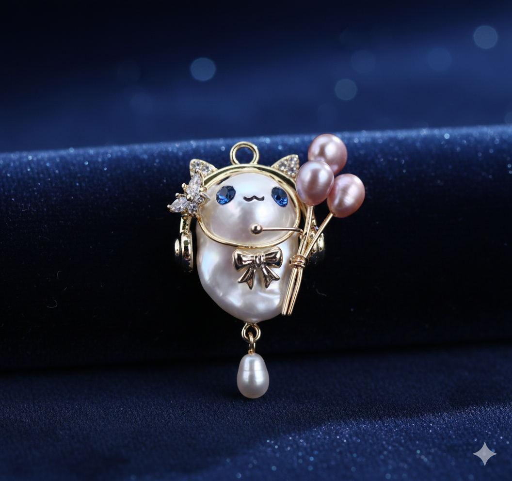 Baroque pearl character pendant with pink pearl details-Zorapearls
