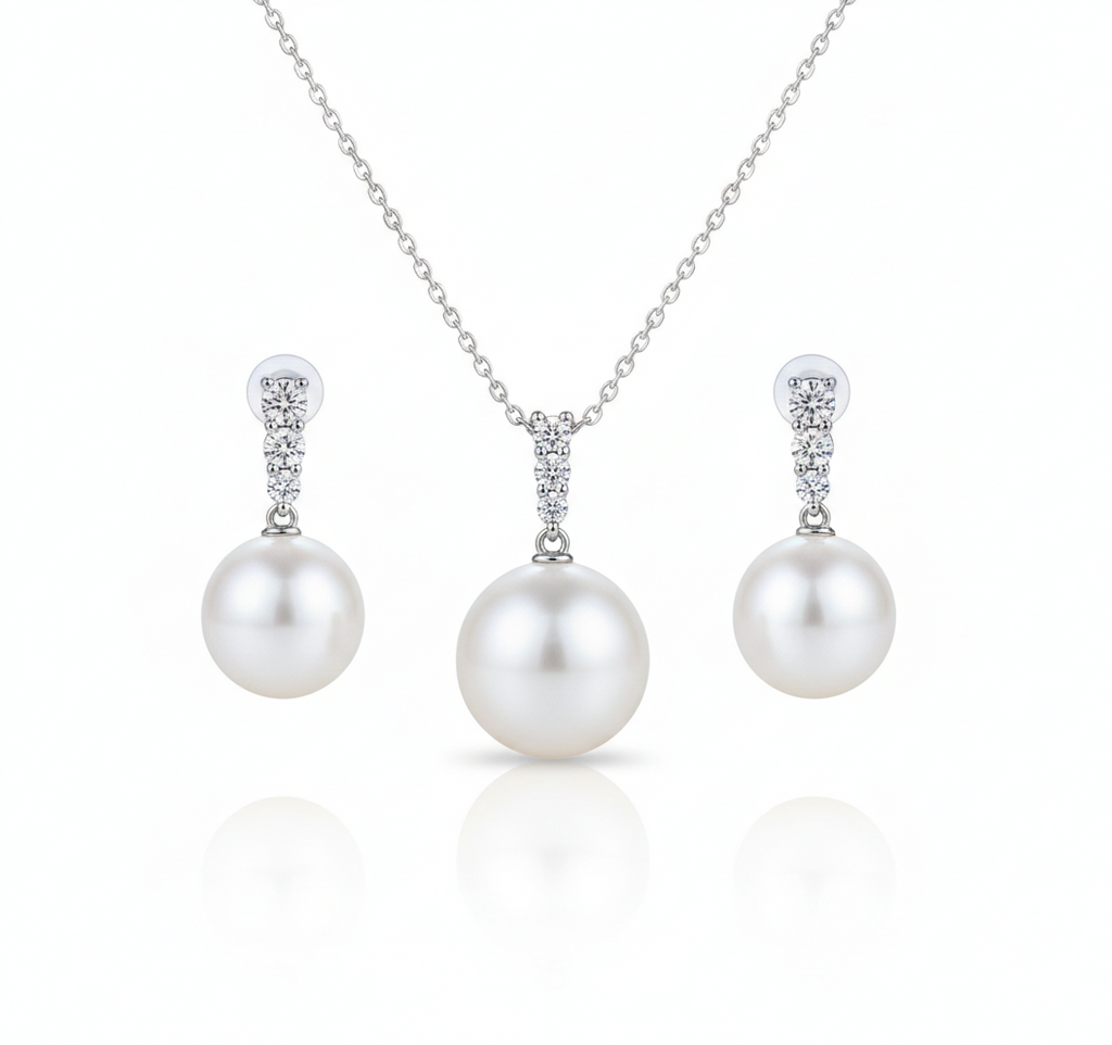 Zirconia Freshwater Pearl Pendant & Earrings Set