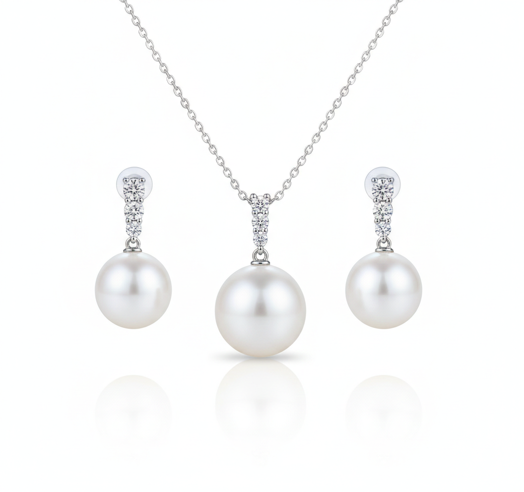 Zirconia Freshwater Pearl Pendant & Earrings Set
